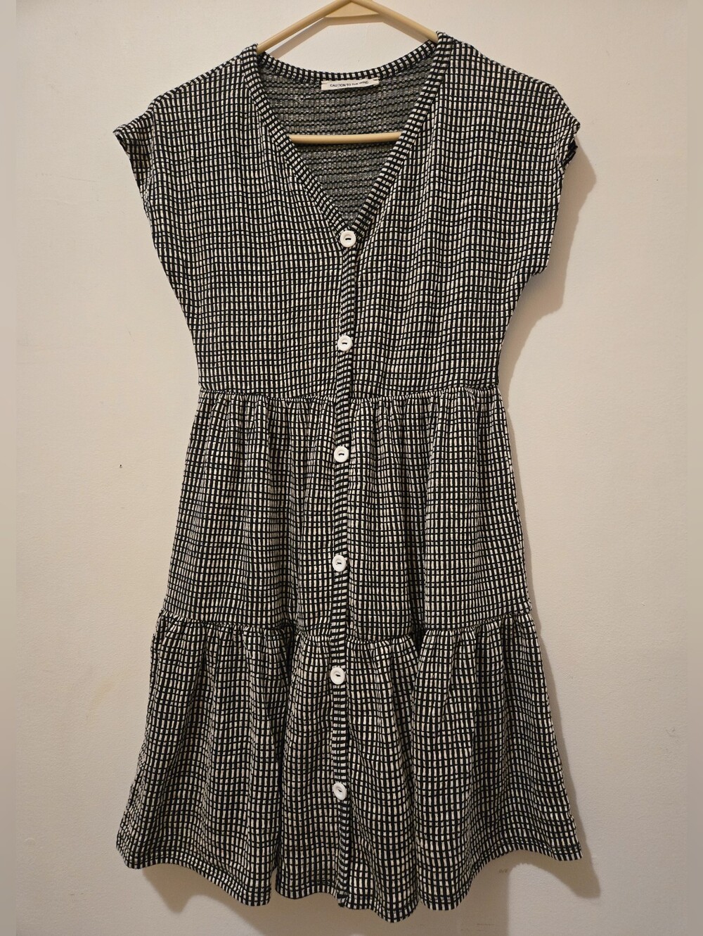 Caution To The Wind Black & White Checked Button-Front Dress